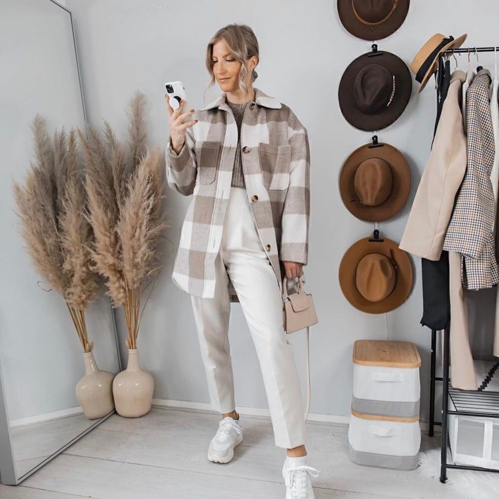 Oversized Shirt Plaid Jacket Shacket Neutrals New - Picture 1 of 16